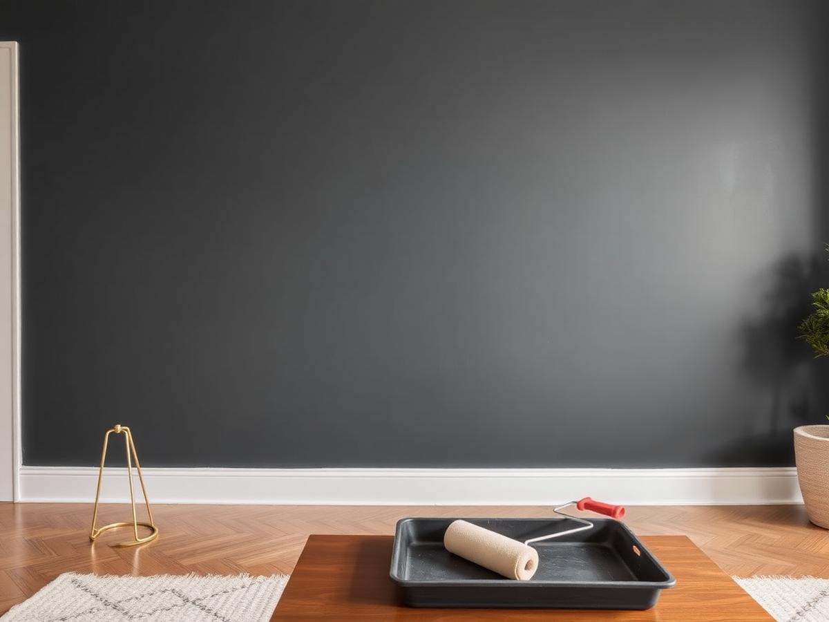 Freshly painted charcoal accent wall